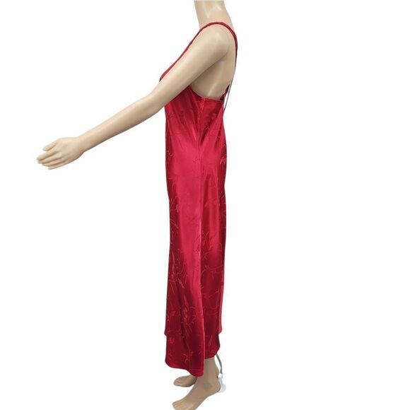 Inner Most Vintage Satin Jacquard Red Midi Slip Dress Nightgown - Picture 3 of 12